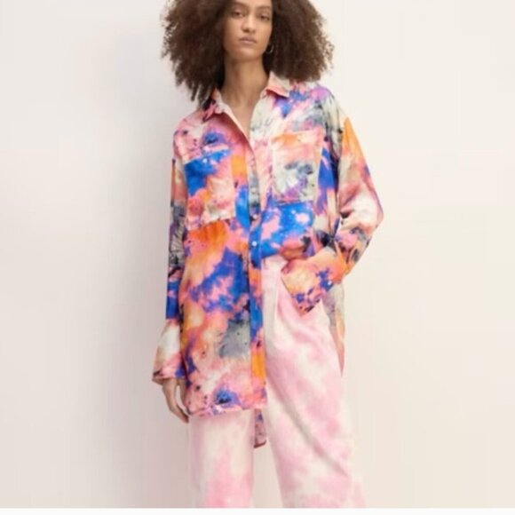Everlane x Marques/Almeida Woman's Over-sized Long Tie-Dye Blouse Sz LR - Picture 1 of 10